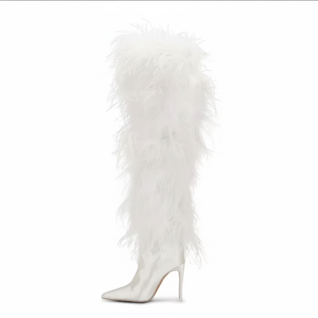 White The Ensa Ostrich Feather Boots